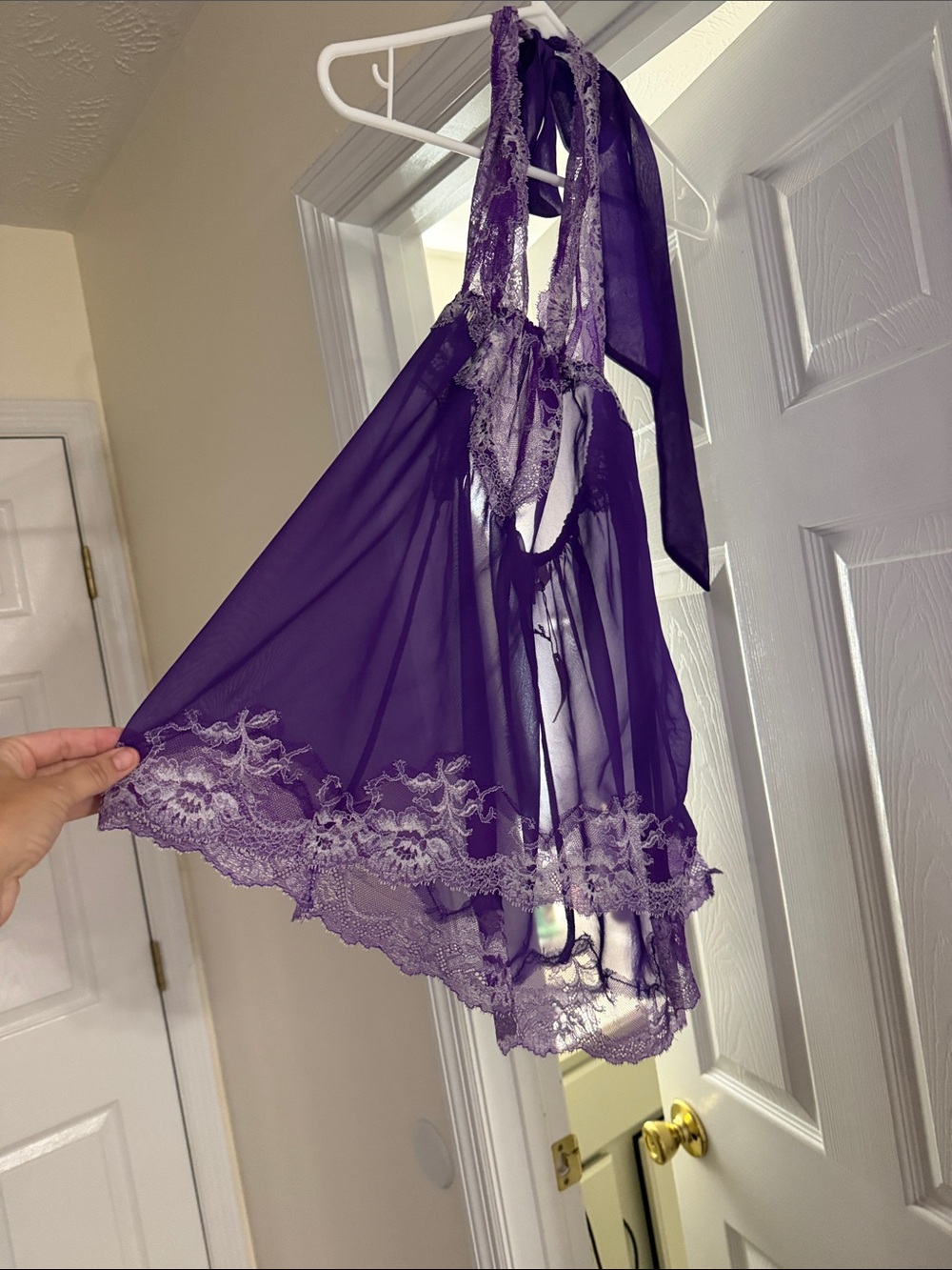 Victorias Secret Sheer Lace Halter Babydoll Nightdress in Deep Purple